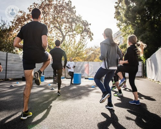 A group of people running