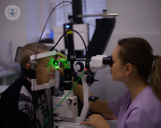 An elderly patient undergoing an eye examination.