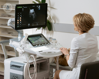 A woman having a gynaecological ultrasound.