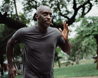 A middle aged man running