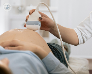 A pregnant woman during a prenatal check-up, having an ultrasound