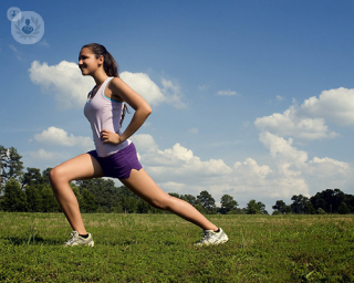 A woman stretching.