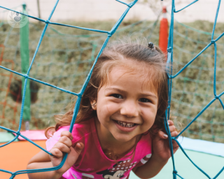 Little girl who has had paediatric knee surgery.