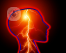 A lighting bolt within the outline of the human head to symbolize a seizure